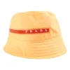 Neon Orange Technical Fabric Bucket Hat with Prada Linea Rosso Logo