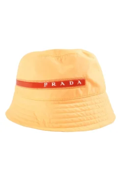 Neon Orange Technical Fabric Bucket Hat with Prada Linea Rosso Logo