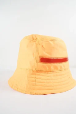 Neon Orange Technical Fabric Bucket Hat with Prada Linea Rosso Logo