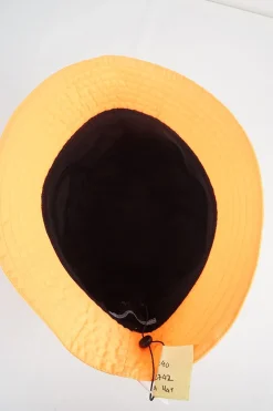 Neon Orange Technical Fabric Bucket Hat with Prada Linea Rosso Logo