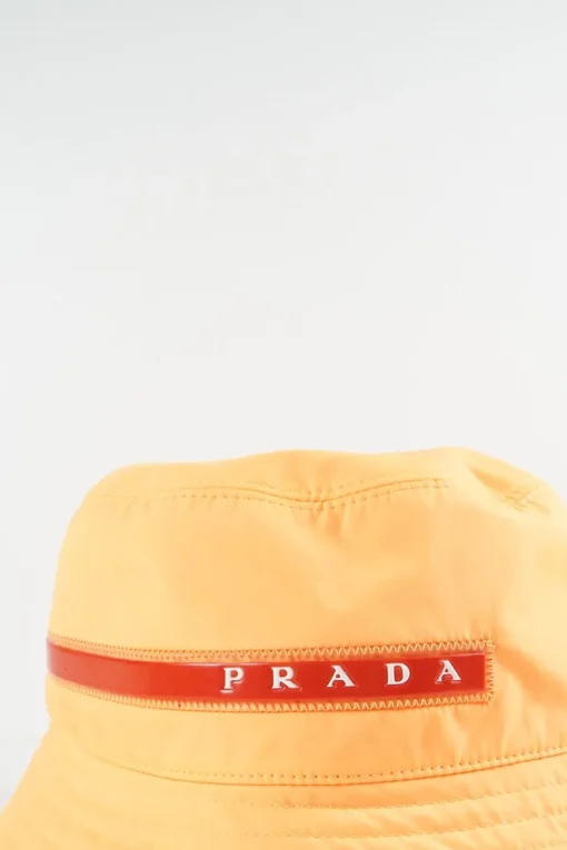 Neon Orange Technical Fabric Bucket Hat with Prada Linea Rosso Logo