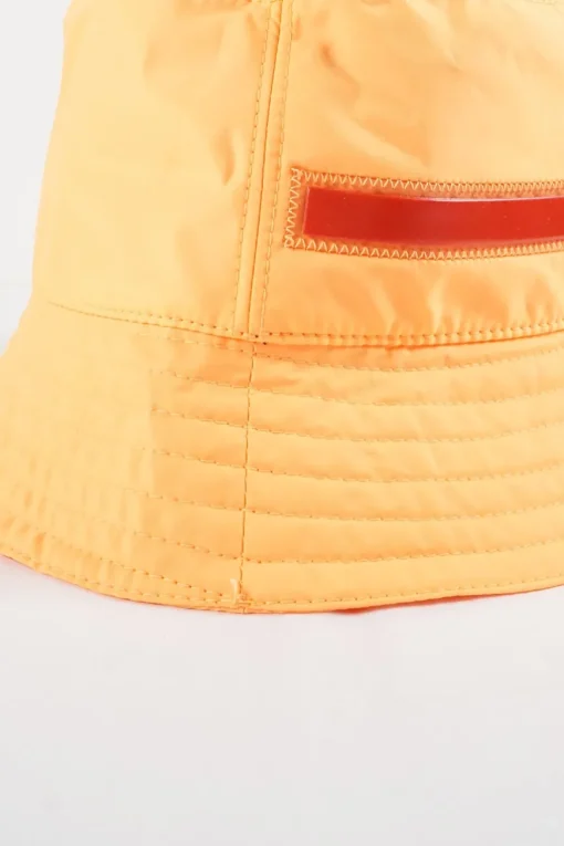 Neon Orange Technical Fabric Bucket Hat with Prada Linea Rosso Logo