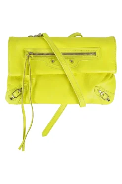 neon yellow crinkled leather 'Motorcycle' mini crossbody bag