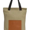 Neutral anagram-embossed leather tote with detachable shoulder strap