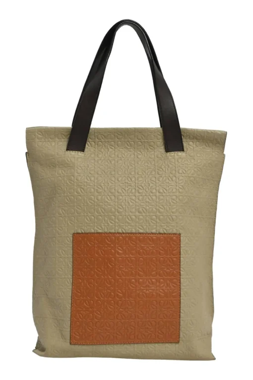 Neutral anagram-embossed leather tote with detachable shoulder strap