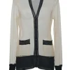 Neutral and black viscose-blend sheer tulle and flat rib paneled floating button-front cardigan