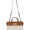 Neutral and brown canvas and leather Manhattan small mixed-media shopper tote