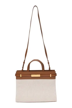Neutral and brown canvas and leather Manhattan small mixed-media shopper tote