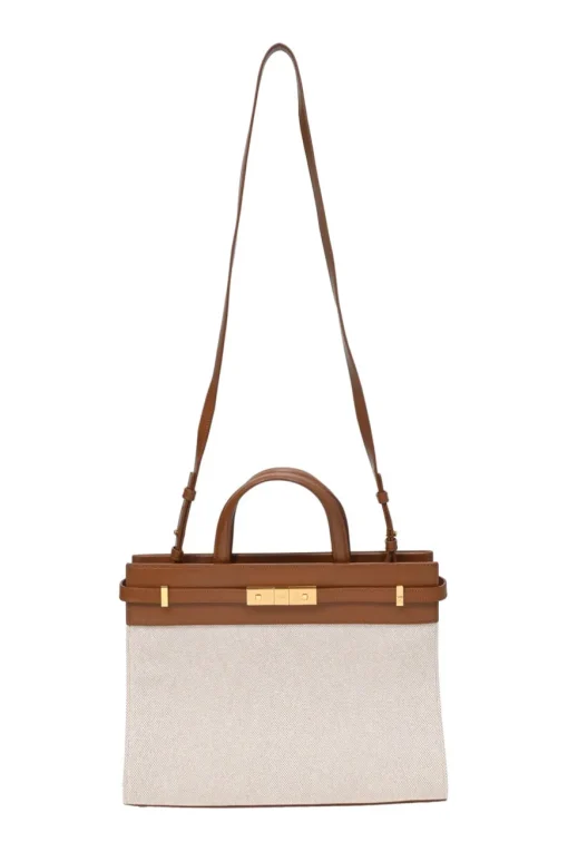 Neutral and brown canvas and leather Manhattan small mixed-media shopper tote