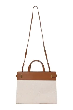 Neutral and brown canvas and leather Manhattan small mixed-media shopper tote