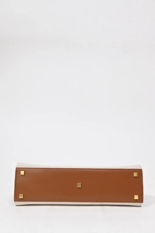 Neutral and brown canvas and leather Manhattan small mixed-media shopper tote
