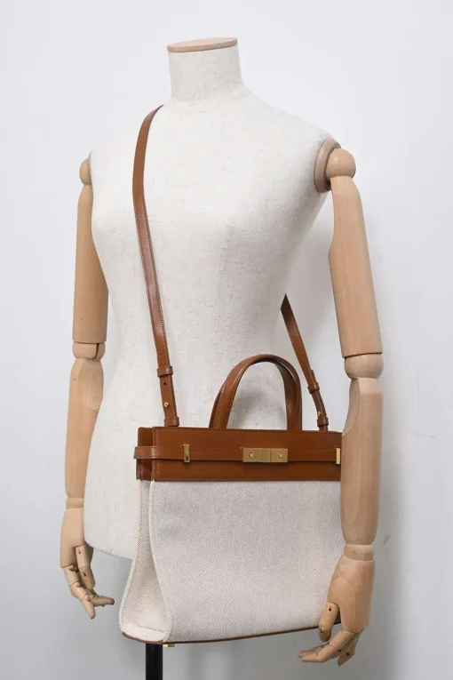 Neutral and brown canvas and leather Manhattan small mixed-media shopper tote