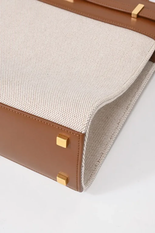 Neutral and brown canvas and leather Manhattan small mixed-media shopper tote