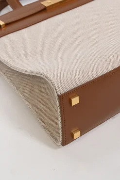 Neutral and brown canvas and leather Manhattan small mixed-media shopper tote
