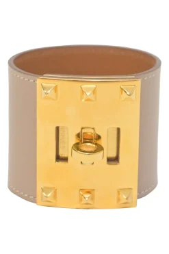 Neutral Barenia leather Kelly Dog Extreme bracelet with gold-tone metallic hardware