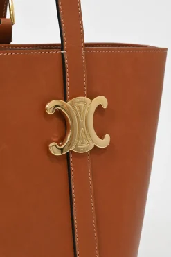 Neutral calfskin leather Bucket Triomphe bucket bag with adjustable shoulder strap