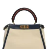 Neutral canvas and leather Peekaboo Iconic satchel with turnlock fastening and detachable shoulder strap