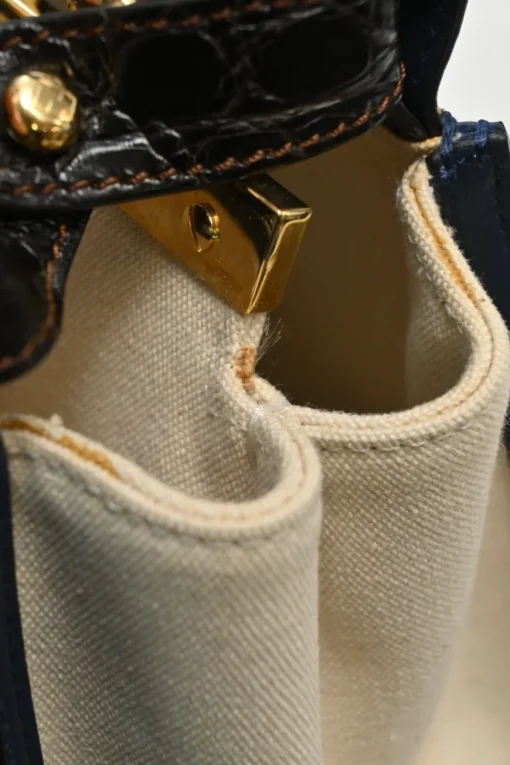 Neutral canvas and leather Peekaboo Iconic satchel with turnlock fastening and detachable shoulder strap
