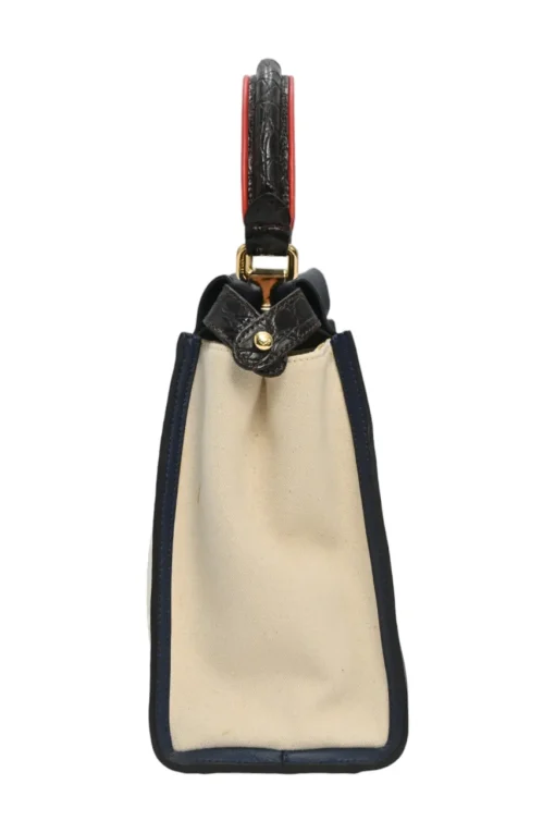 Neutral canvas and leather Peekaboo Iconic satchel with turnlock fastening and detachable shoulder strap