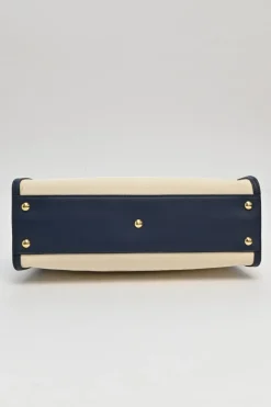Neutral canvas and leather Peekaboo Iconic satchel with turnlock fastening and detachable shoulder strap