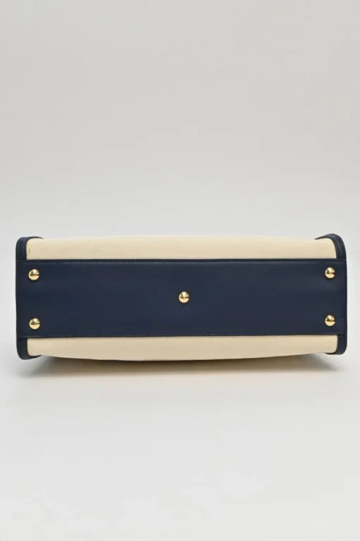 Neutral canvas and leather Peekaboo Iconic satchel with turnlock fastening and detachable shoulder strap