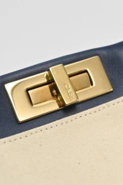 Neutral canvas and leather Peekaboo Iconic satchel with turnlock fastening and detachable shoulder strap