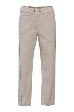 Neutral cotton canvas track pants featuring embellished striped-edge