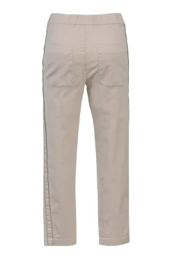 Neutral cotton canvas track pants featuring embellished striped-edge
