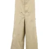 Neutral cotton-blend canvas high-waisted wide-leg utility pants