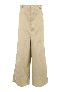 Neutral cotton-blend canvas high-waisted wide-leg utility pants