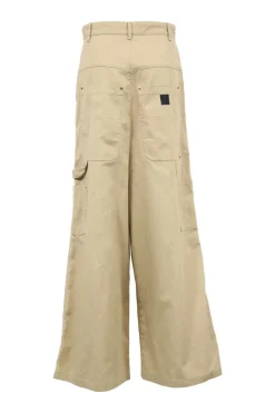 Neutral cotton-blend canvas high-waisted wide-leg utility pants
