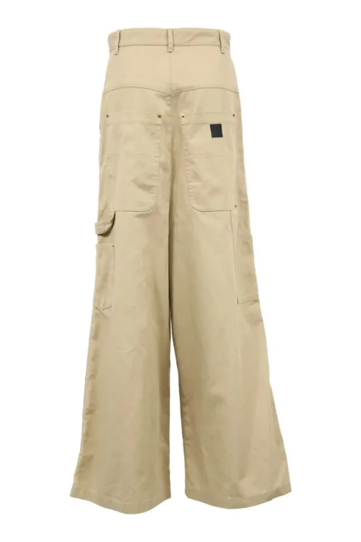 Neutral cotton-blend canvas high-waisted wide-leg utility pants