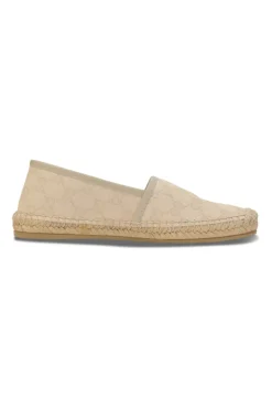 Neutral GG Supreme canvas and raffia slip-on espadrilles