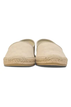 Neutral GG Supreme canvas and raffia slip-on espadrilles