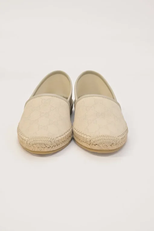 Neutral GG Supreme canvas and raffia slip-on espadrilles