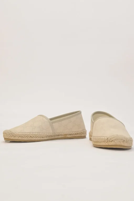 Neutral GG Supreme canvas and raffia slip-on espadrilles