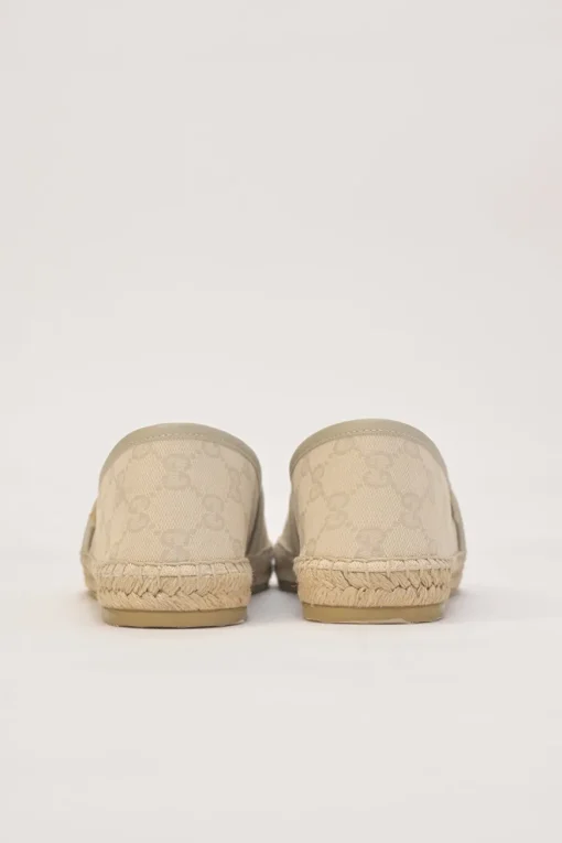 Neutral GG Supreme canvas and raffia slip-on espadrilles