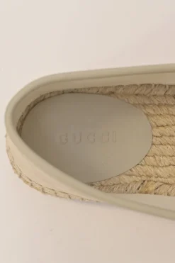 Neutral GG Supreme canvas and raffia slip-on espadrilles