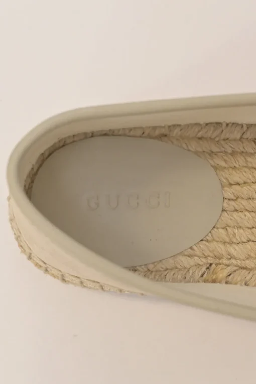 Neutral GG Supreme canvas and raffia slip-on espadrilles