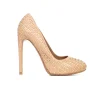 Nude leather cut out round tow high heel pumps