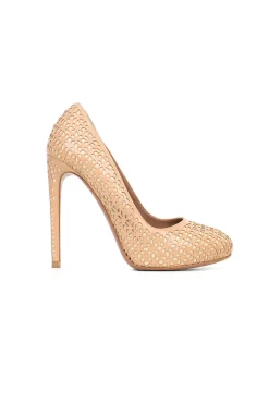 Nude leather cut out round tow high heel pumps