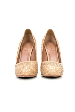 Nude leather cut out round tow high heel pumps