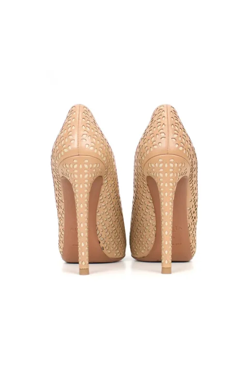 Nude leather cut out round tow high heel pumps