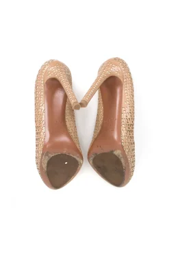 Nude leather cut out round tow high heel pumps