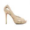 Nude leather peep-toe high-heel with cutout details and embroidered accents