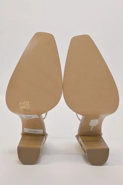 Nude polished calfskin D'Orsay FF block heel pumps with buckle strap fastening