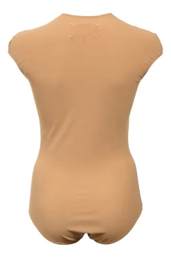 Nude polyamide-blend stretch jersey jewel neck second skin cap sleeve bodysuit