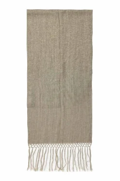 Oatmeal and gold linen-lurex blend fringe shawl scarf