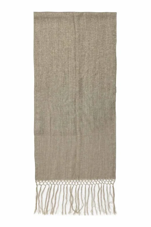 Oatmeal and gold linen-lurex blend fringe shawl scarf