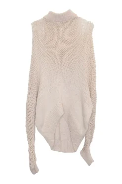 Oatmeal cotton wide-gauge pullover cocoon crewneck sweater